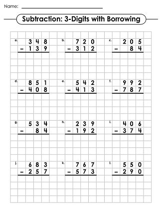 Subtraction Worksheets 3 Digits Super Teacher Worksheets Subtraction With 3 Digit Numbers - Subtraction With 3 Digit Numbers