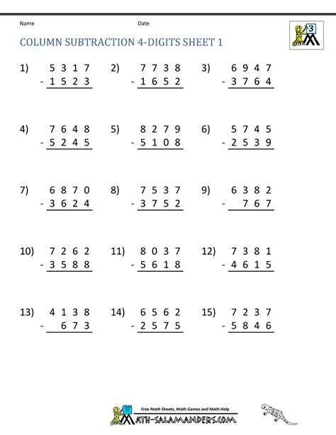 Subtraction Worksheets For Grade 4 Argoprep Subtraction Worksheets 4th Grade - Subtraction Worksheets 4th Grade