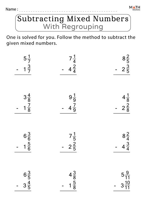 Subtraction Worksheets Full Borrowing Subtracting Fractions With Borrowing - Subtracting Fractions With Borrowing