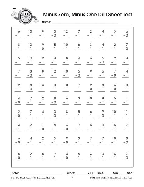 Subtraction Worksheets Math Drills One Minute Math Drills - One Minute Math Drills