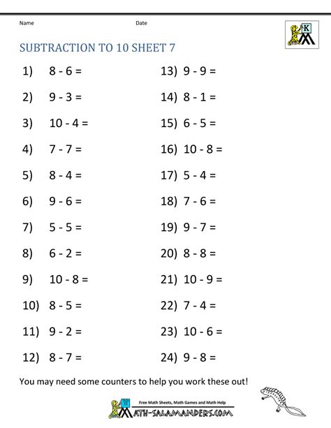 Subtraction Worksheets Math Salamanders Subtract 10 Worksheet - Subtract 10 Worksheet