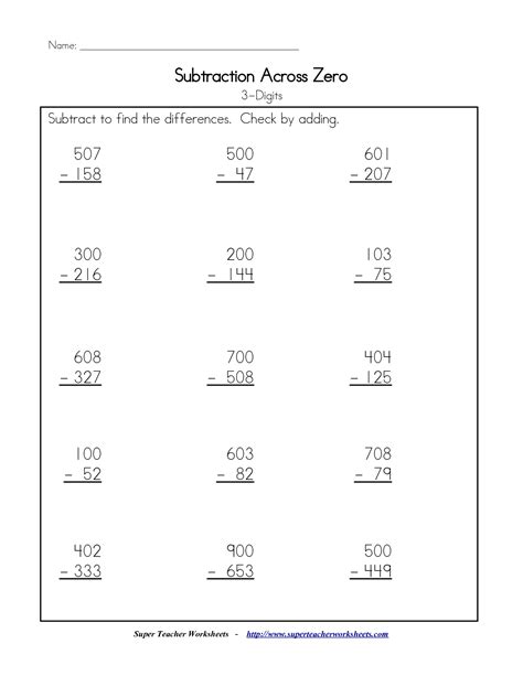 Subtraction Worksheets Super Teacher Worksheets Subtraction With Renaming Worksheet - Subtraction With Renaming Worksheet