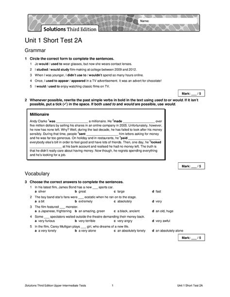 Download Success Intermediate Short Test Unit 1 