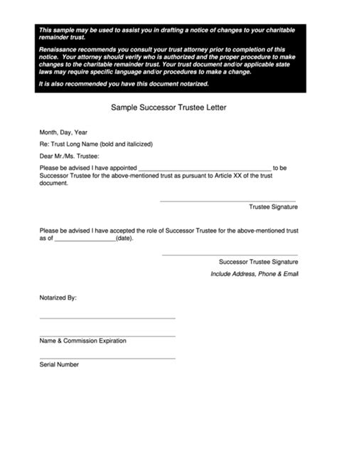 Successor Trustee Acceptance Letter Sample