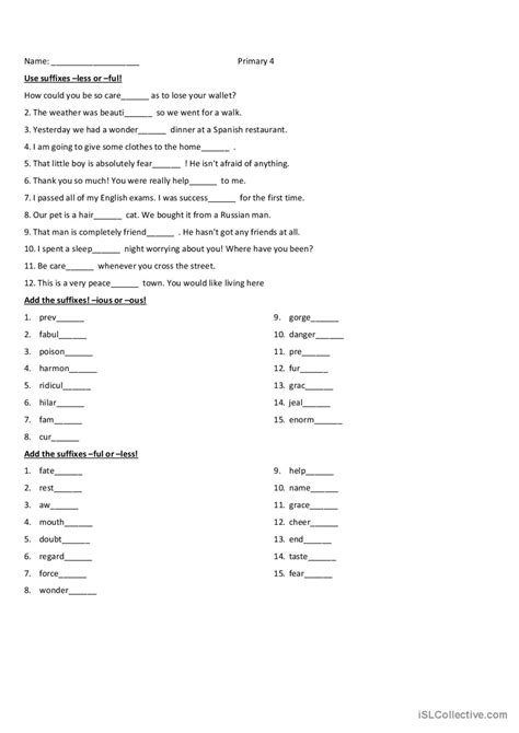 Suffix Less Ful Ous Ious Wor English Esl Suffix Ful Worksheet - Suffix Ful Worksheet