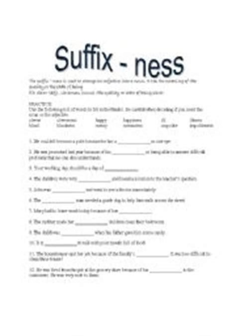 Suffix Ness Esl Worksheet By Sonicliz Esl Printables Suffix Ness Worksheet - Suffix Ness Worksheet
