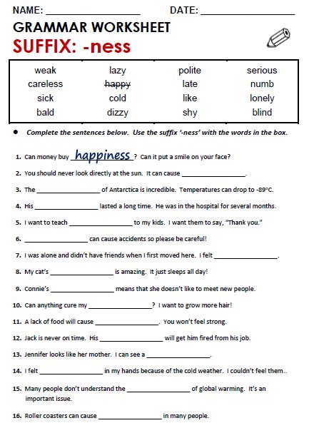 Suffix Ness Worksheet Downloadable Pdf For Children Kids Suffix Ness Worksheet - Suffix Ness Worksheet