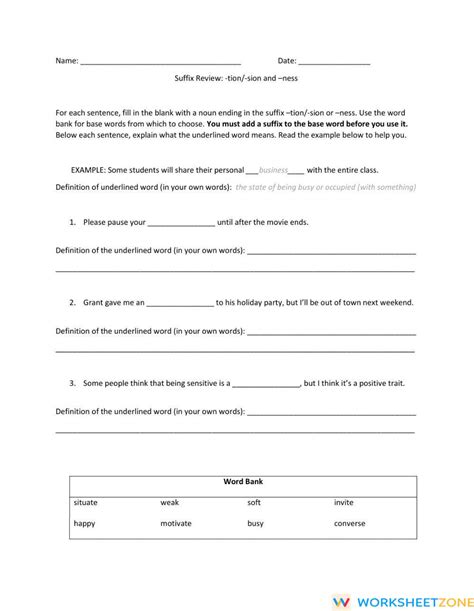 Suffix Tion Sion Ness Practice Worksheet Live Worksheets Suffix Tion Worksheet - Suffix Tion Worksheet