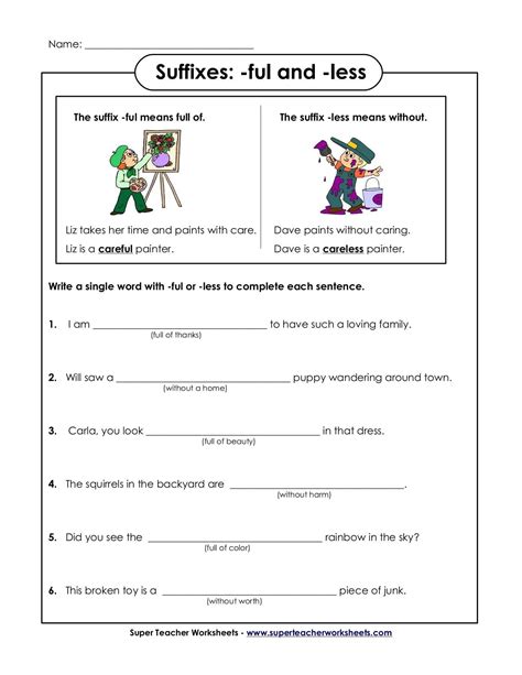 Suffixes Ful And Less Worksheet For Kids Kids Suffix Ful Worksheet - Suffix Ful Worksheet