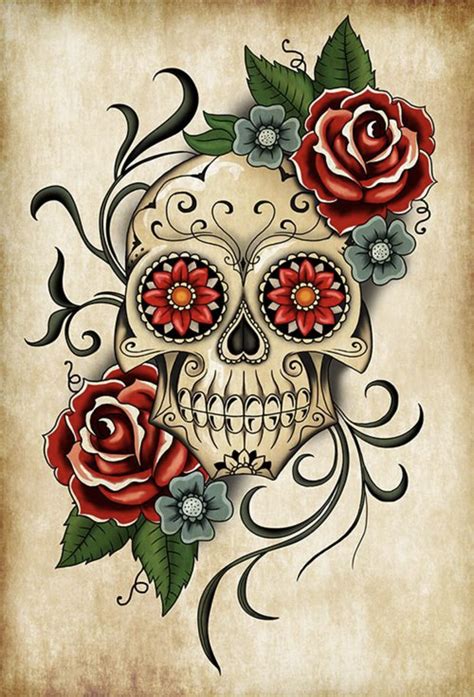  Sugar Skull Tattoo Flowers - Sugar Skull Tattoo Flowers