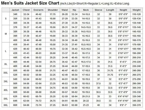 Suit Jacket Size Chart