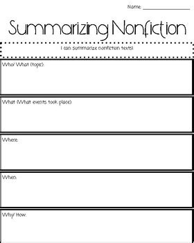 Summarizing Worksheets Nonfiction Summary Worksheet - Nonfiction Summary Worksheet