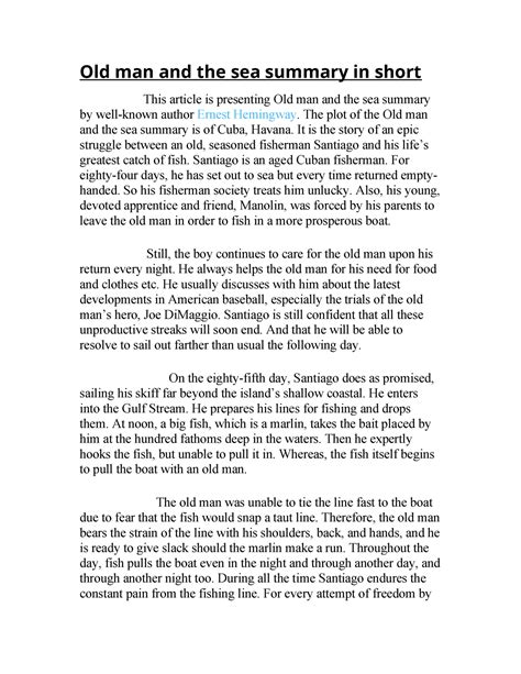 Summary About The Old Man And The Sea