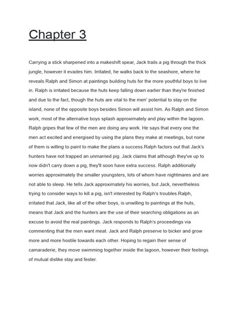 Summary Chapter 3 Lord Of The Flies