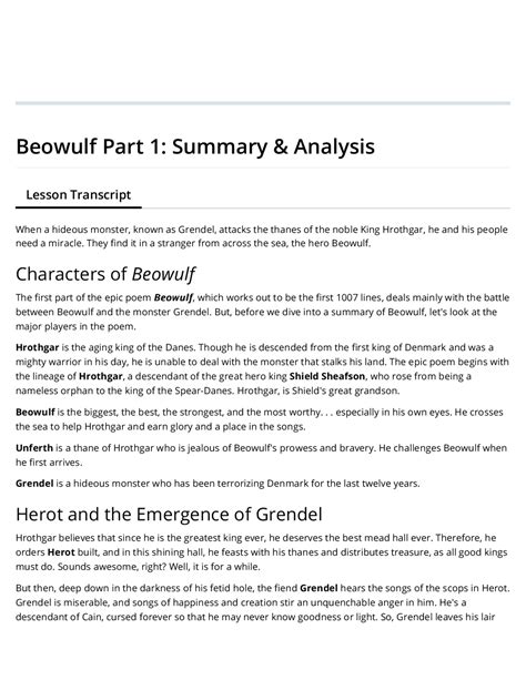 Summary Of Beowulf Chapter 1