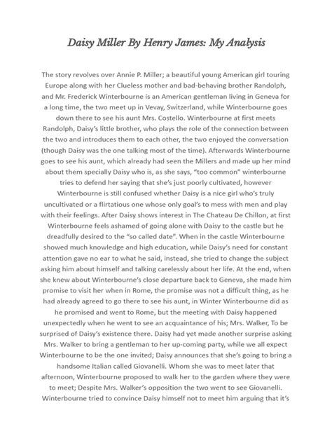 Summary Of Daisy Miller A Study