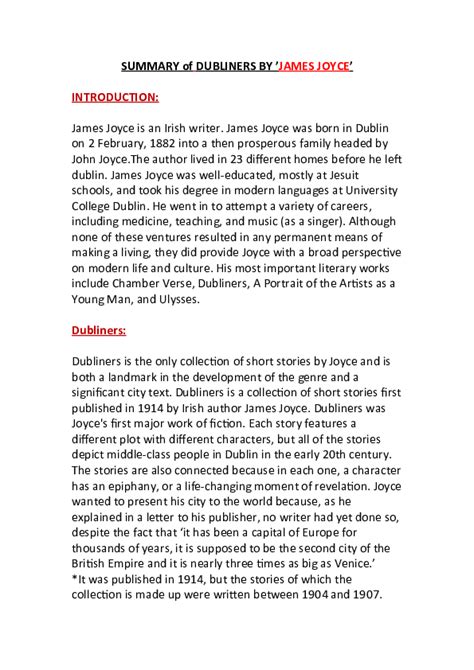 Summary Of Dubliners By James Joyce