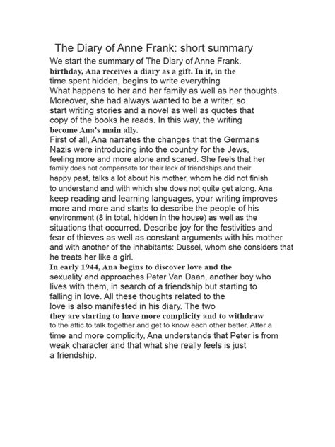 Summary Of From The Diary Of Anne Frank