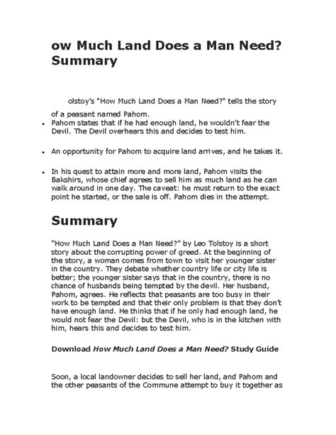 Summary Of How Much Land Does A Man Need