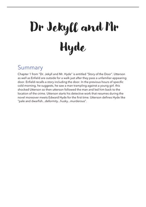 Summary Of Jekyll And Hyde