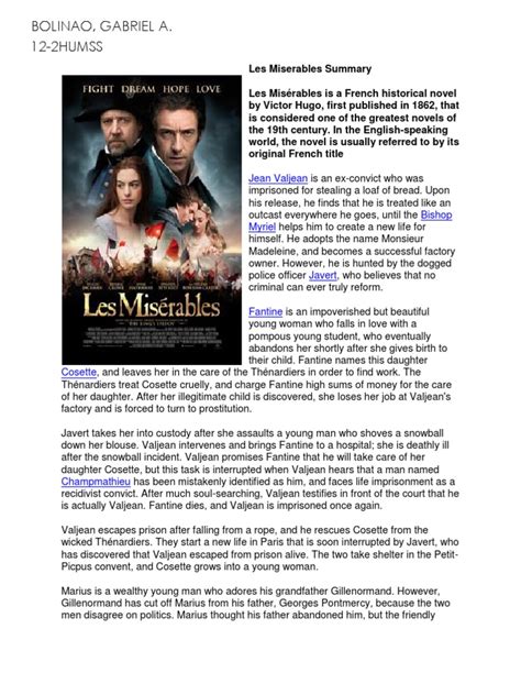 Summary Of Les Miserables