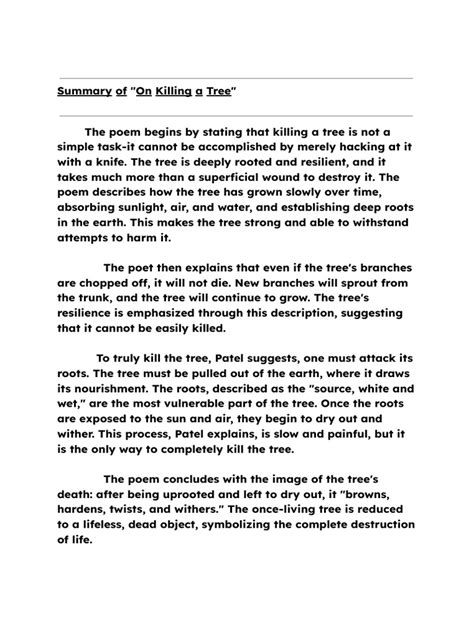 Summary Of On Killing A Tree
