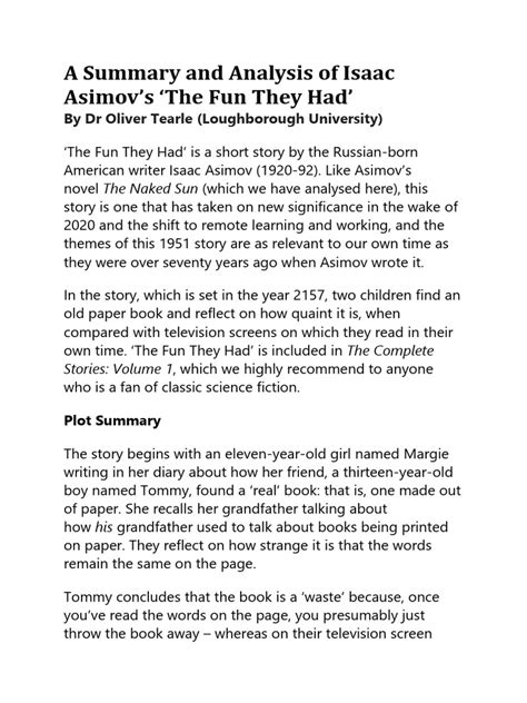 Summary Of The Fun They Had