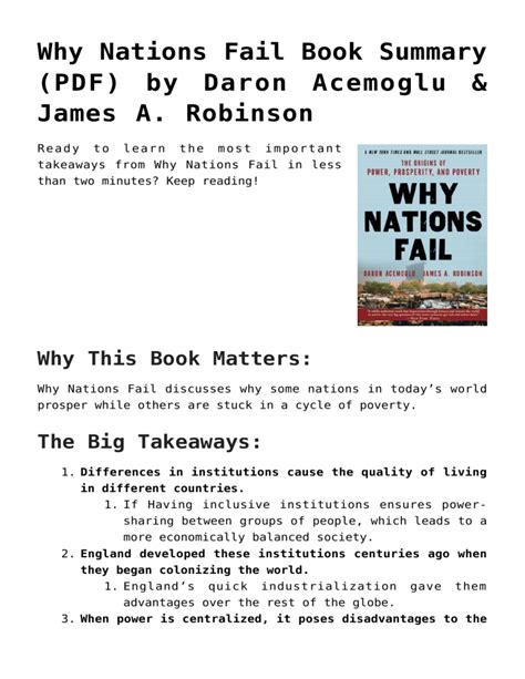 Summary Of Why Nations Fail By Daron Acemoglu And James A Robinson Includes Analysis