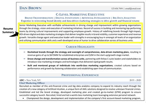 summary section of resume examples