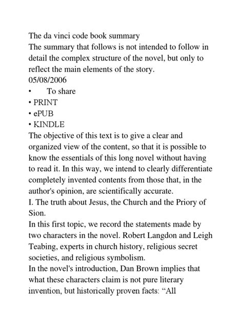 Summary The Da Vinci Code