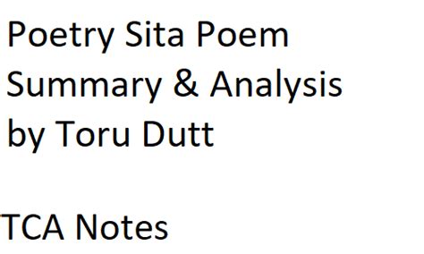 Read Summary And Analysis Of Sita Poem By Toru Dutt 