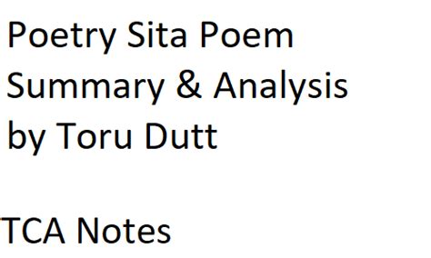 Read Summary And Analysis Of Sita Poem By Toru Dutt 