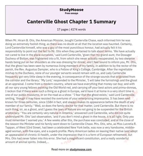 Full Download Summary Of Canterville Ghost Chapter 1 2 3 Soup 
