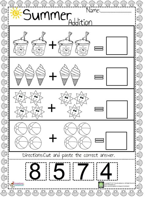 Summer Additions Worksheets For Kindergarten Momu0027sequation Summer Kindergarten Worksheets - Summer Kindergarten Worksheets