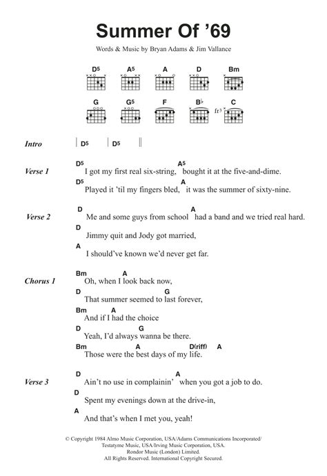 Summer Of 69 Chords