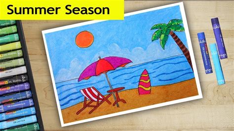 Summer Season Drawing Step By Step Scenery Drawing Seasons Drawing For Kids - Seasons Drawing For Kids