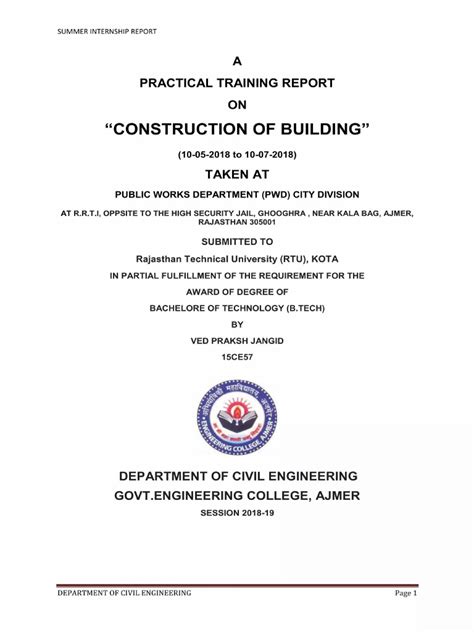 Summer Training Report Construction For Civil Engineering