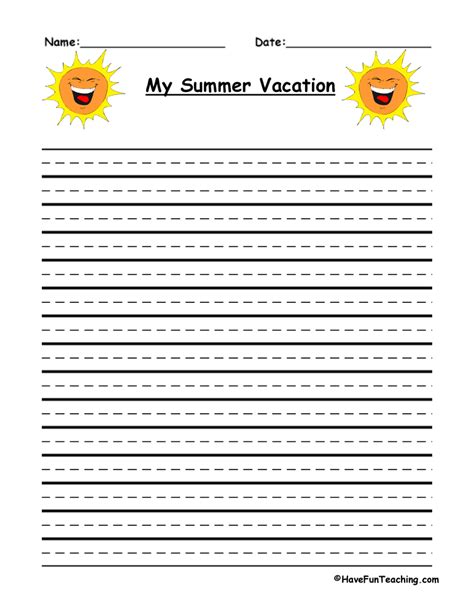 Download Summer Vacation Writing Paper 