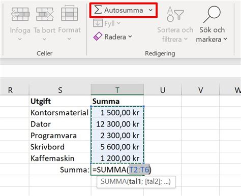 summera vissa rader  inom excel