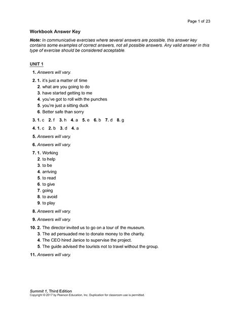 Download Summit 1 Workbook Answer Key Unit 3 File Type Pdf 