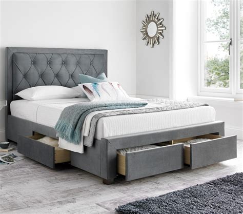 Super King Size  6 Ft  Grey Velvet Ottoman Bed Frame - Super King