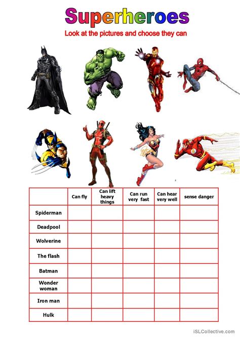 Superheroes And Superpowers English Esl Worksheets Pdf Amp Super Hero Worksheet - Super Hero Worksheet