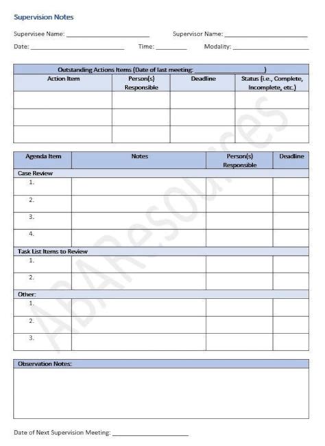 Download Supervision Template Example Discussion Documentation Notes 