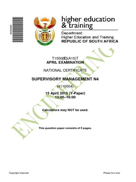 Supervisory Management N4 Study Guide