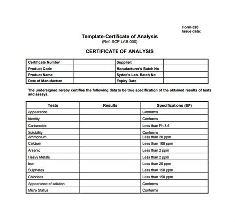 Supplement Certificate Of Analysis