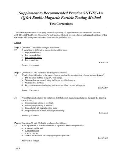 Supplement To Recommended Practice Snt Tc 1a Q A Book