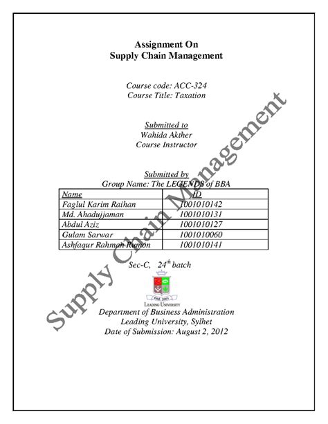 Supply Chain Management Assignment Assignment As You Read