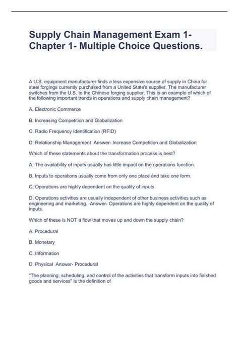 Supply Chain Management Multiple Choice Question Answers