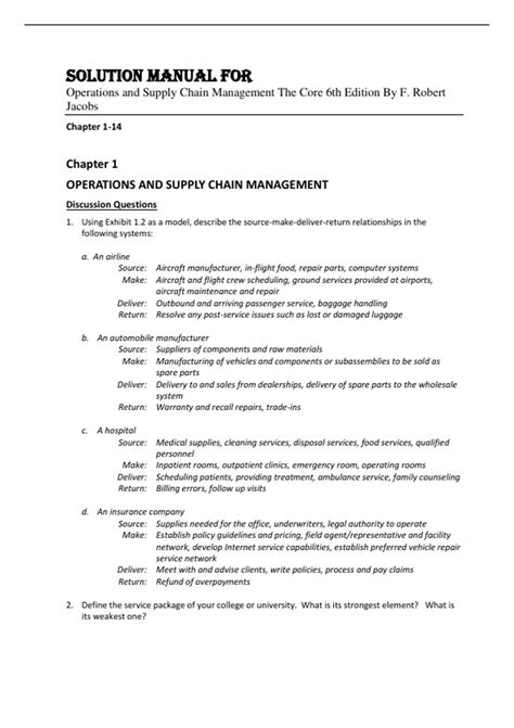 Supply Chain Management Solution Manual Sunil Chopra
