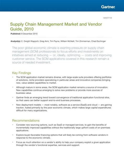 Download Supply Chain Management Market And Vendor Guide 2012 